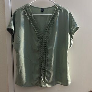 SHEIN Sage Green Lace V-Neck Blouse